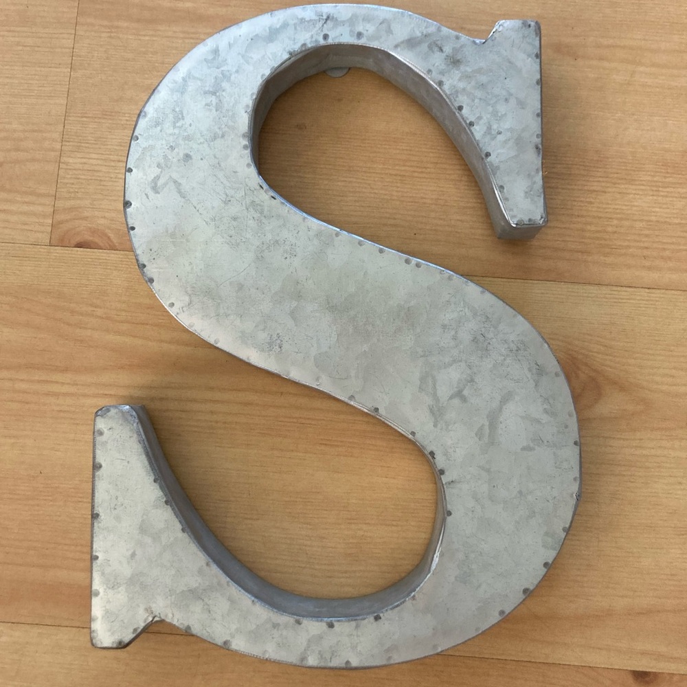 13” Wall Decor Hanging Galvanized Silver Letter S